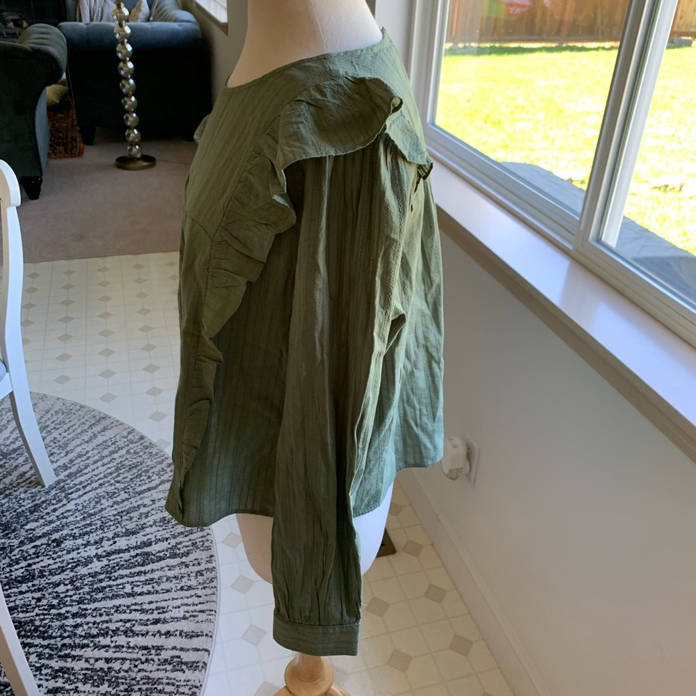 LOFT Olive Green Ruffle Long Sleeve Blouse - Picture 5 of 8